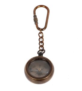 Llavero de brújula redonda vintage de cobre con mosquetón - Product Image 1