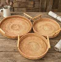 Plateau en rotin de qualité supérieure, décor floral, meilleur vendeur Alibaba, vente en gros, plateau d'organisation pour la maison et la cuisine, fabriqué en Inde