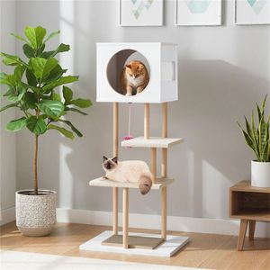 Albero per Gatti Minimalista con 2 Tiragraffi, Cuccia per Gatti a Doppia Porta, Kit Anti-Ribaltamento per Gatti da Interno, Imballato in Cartone - Product Image 5