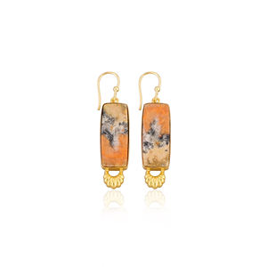 Boucles d'oreilles fantaisie en laiton en gros, avec pierre précieuse authentique Jaspe Abeille, finition laiton antique, plaqué or, bijoux de mode - Product Image 1