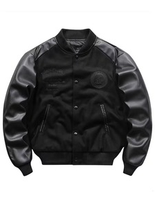 Premium Custom Baseball Versity <b>Jackets</b> for Men Genuine Leather Sleeves Multiple Embroidery Patch Black Letterman Varsity <b>Jacket</b> - Product Image 1