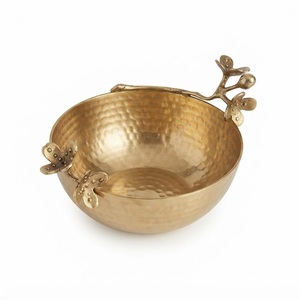 Bol de service en métal inspiré de l'orchidée dorée, fait main, en acier inoxydable martelé, pièce maîtresse avec décorations en laiton naturel doré - Product Image 6