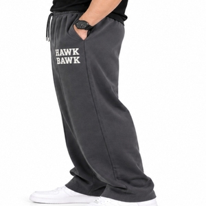 Custom Men <b>Elastic</b> <b>Waist</b> <b>Trousers</b> Casual Drawstring Sweatpants With Letter Print Right Leg Side Pockets And Relaxed Fit - Product Image 3