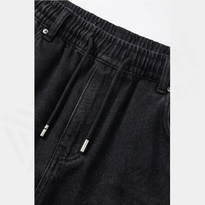 Pantalon en jean taille haute coupe large délavé foncé pour homme, en coton, décontracté, coupe ample, style automne, avec logo sur le devant et poches. - Product Image 5