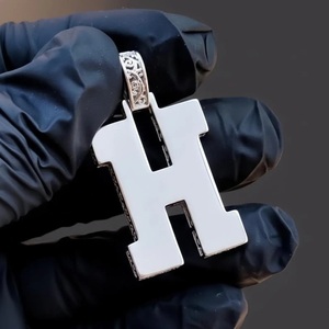 Collar con colgante de letra H con incrustaciones de diamantes baguette, estilo hip hop, inicial, plata 925, llamativo, joyería de estilo personalizado - Product Image 5