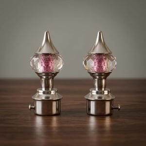 Glam Crystal <b>Curtain</b> Finials with Pink Glitter Center Spherical Shape Elegant Design Style - Product Image 5