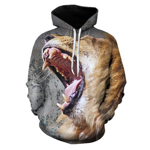 Sweat-shirts à capuche personnalisés en polyester/coton respirant avec impression numérique hiver, motif lion, sublimation et broderie pour adultes - Product Image 3