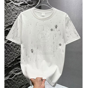 ผู้ผลิตเสื้อยืดประดับเพชรจากปากีสถาน เสื้อยืดประดับเพชรน้ำหนักเบา MOQ ต่ำ เสื้อยืดประดับเพชรสีตามสั่ง - Product Image 3