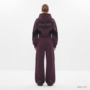 <b>Women</b> Two Piece Zip Up Hooded Tracksuit Set Color Block Crop Hoodie Wide Leg <b>Jogger</b> Pants Rhinestone Detail - Product Image 2