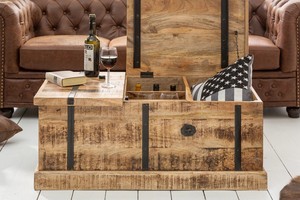 Solid Wooden Wine Storage Trunk| rustic design made from mango wood with integrated wine bottle storage - Product Image 3