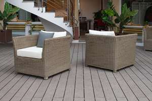 All Weather Round PE Rattan Outdoor Furniture Set with Wooden <b>Table</b> - Product Image 5