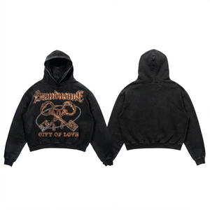 Sudadera con Capucha para Hombre, 420 GSM, Algodón y Poliéster Grueso, Lavado Ácido, Color Negro Vintage, Impresión Personalizada, Logotipo con Impresión Puff, Talla Grande - Product Image 1