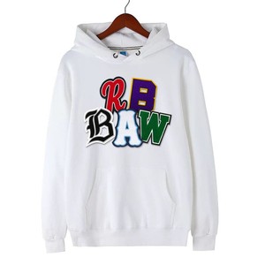 Sweat-shirt à capuche unisexe blanc avec imprimé lettres RB BAW colorées, poche avant, tricoté, décontracté, pour l'automne - Product Image 1