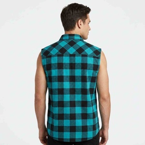 Custom Logo Fashion Men's Sleeveless Plaid <b>Flannel</b> Shirt Turn-down Collar Casual Breathable 100% Cotton Autumn Wear Men T-Shirt - Product Image 2