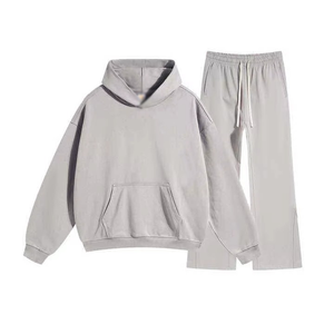Conjunto Deportivo Informal Unisex con Capucha, Sudadera de Color Sólido y Pantalones Deportivos con Cordón, Corte Holgado, Ropa de Otoño para Adultos - Product Image 3
