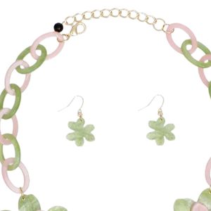 Parure Collier et Boucles d'Oreilles Fleur 3D Marbrée Rose et Verte pour Femme, Bijoux de Mode Élégants, Cadeau de Fête - Product Image 6