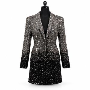 Sequin Blazer Two Piece <b>Set</b> | Long Sleeve Fitted <b>Jacket</b> with Short <b>Skirt</b> Formal Party Co Ord Outfit for Wedding Guest Occasions - Product Image 1