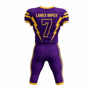 Uniforme Profesional de Fútbol Americano para Hombre, Conjunto de Jersey y Pantalones con Estampado por Sublimación en Morado y Dorado, Número 7, Poliéster Transpirable - Product Image 3