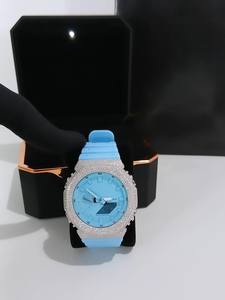 Boîtier de montre GA2100 couleur or rose personnalisé, serti de moissanite colorée, bracelet trèfle en moissanite VVS, ensemble de bijoux de luxe - Product Image 4