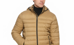 Veste matelassée à capuche pour homme, coupe-vent décontractée d'hiver, fermeture éclair sur le devant, couleur unie, coupe ajustée, rembourrage en polyester - Product Image 3