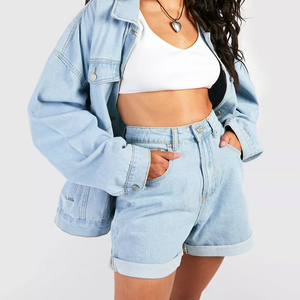 Shorts de Mezclilla de Cintura Alta para Mujer, Transpirables, de Secado Rápido, Ecológicos, Corte Regular, Servicio OEM, Venta al Por Mayor - Product Image 6