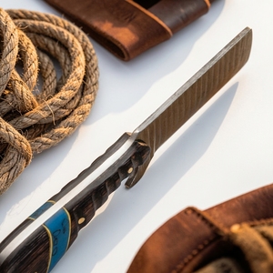 Couteau de boucher en acier Damas rainuré avec manche en bois Pakka noir, lame fixe, pour la chasse, l'EDC, le camping et les activités de plein air – Fabricant - Product Image 4