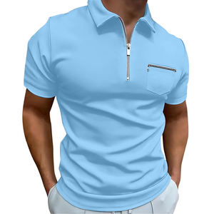 Camiseta Polo de Manga Corta con Cierre de Cremallera y Logotipo Personalizado para Hombre, Corte Ajustado, Deportiva, Informal, para Gimnasio, con Bolsillos - Product Image 3