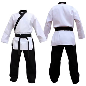 Uniforme de Taekwondo pour enfants, ceinture blanche et noire, vêtements d'arts martiaux en coton, coupe régulière pour garçons, kit d'entraînement durable en stock - Product Image 1
