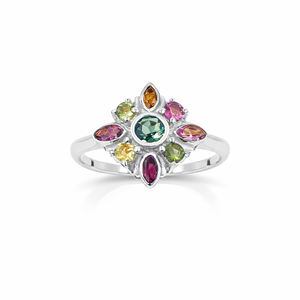 Bague de luxe Ishime Jewels MT09R en argent sterling 925 plaqué or, sertie de plusieurs tourmalines florales taille marquise - Product Image 2