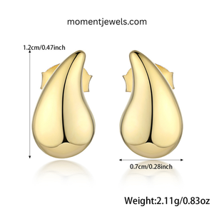 Pendientes de Plata de Ley 925 con Forma de Gota de Agua para Mujer, Pendientes de Botón con Baño de Oro de 18K - Product Image 1