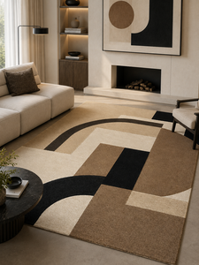 Tapis en laine tufté à la main sur mesure OEM, style Bauhaus du milieu du siècle, camel et noir, pour salon, fabriqué en Inde - Product Image 4