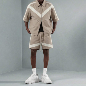 Quick-Dry Men's Summer Tech Casual Fitness Beige <b>Set</b> Short-Sleeve Zipper Jacket And Shorts <b>Set</b> Skin-Friendly Men Outerwear <b>Set</b> - Product Image 1