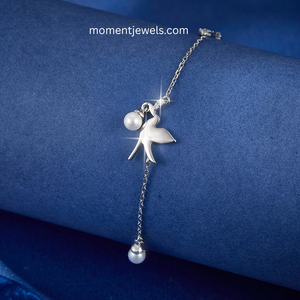925 Silver Charm <b>Bracelet</b> Bird and Pearl Pendant Zircon Chain <b>Bracelet</b> Rhodium Plated Jewelry for Women - Product Image 2
