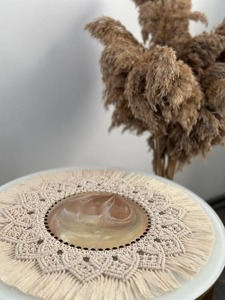 Luxury White Macrame Mat with Resin Centre Stylish Decorative Piece Perfect for Dining and Living Room <b>Placemats</b> From India - Product Image 2