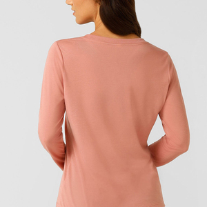T-shirt à manches longues 100 % coton pour femme, personnalisable, couleur unie, basique, décontracté, vente en gros - Product Image 4