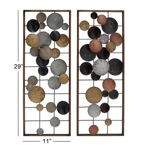 Ensemble de 2 sculptures murales géométriques en métal abstrait moderne, encadrées, 29 x 11 pouces, pour salon, hôtel, bureau - Product Image 1