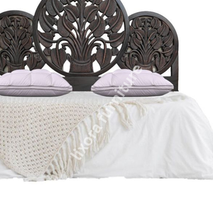 Luxury Handcrafted Solid Wood Bed <b>Frame</b> Ornate Triple Circular Tree of Life Carving Dark <b>Oak</b> Finish - Product Image 4
