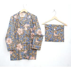 Comfortable 100% Cotton Romantic Luxury Floral Pajama Set for Women Long Sleeve Printed Shirt Pocketed <b>Pants</b> Elastic Waist Cozy - Product Image 2