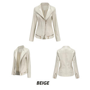 Nueva Colección 2026 Chaqueta de Cuero para Motocicleta de Mujer, Primavera-Otoño, Roja, Corte Ajustado, con Líneas Bordadas, Cuero PU - Product Image 5