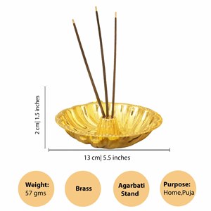 Brass Agarbatti Stand 5 Inch Round Incense Holder Aromatherapy <b>Diffuser</b> Traditional Home Decor for Living <b>Room</b> - Product Image 2