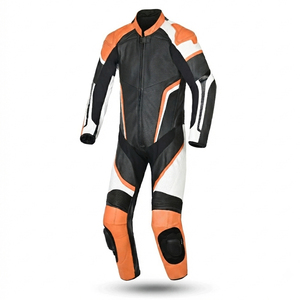Trajes de Motociclismo de Cuero Genuino, Duraderos y Ligeros, en Negro, Naranja y Blanco, para Carreras de Alta Velocidad - Product Image 1