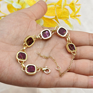 Wholesale jewelry mohave <b>ruby</b> copper turquoise link chain <b>bracelet</b> brass 18k gold plated multi cushion gemstone women <b>bracelets</b> - Product Image 5