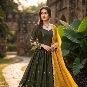 Nueva Colección de Vestidos Anarkali con Bordado Zari, Salwar Kameez de Seda para Bodas y Fiestas, Modelo Fancy - Product Image 6
