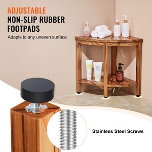 100% Teak Wood Corner Shower Bench 18.5\" Height 15.5\" Radius 500 LBS <b>Storage</b> Shelf Shower <b>Stool</b> for <b>Bathroom</b> Use - Product Image 4