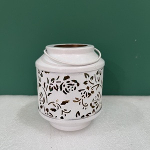Decorative Metal <b>Lantern</b> <b>Candle</b> Holder White Floral Cutwork Hanging <b>Lantern</b> Home Decor - Product Image 4