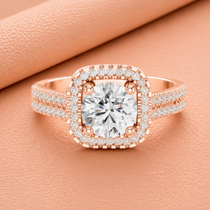 Anillo de Compromiso Radiant Cushion Halo con Diamantes para Mujer en Oro Amarillo, Oro Blanco y Oro Rosa, Joyería Fina para Novia, Regalo - Product Image 3