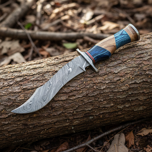 Couteau de camping Bowie personnalisé en acier damas forgé à la main, manche en bois et résine, support OEM DIY, étui tactique en cuir de 17 pouces - Product Image 4