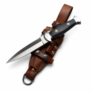 Couteau de chasse à lame fixe fait main en acier inoxydable, pointe tombante, manche en micarta, étui en cuir marron - Product Image 6