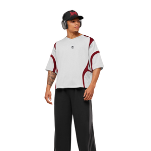 T-shirt de sport en maille surdimensionné pour homme, respirant, pour l'entraînement athlétique, coupe ample, performance, fitness, gris - Product Image 4