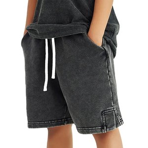 Wholesale Custom Logo Men's Acid Wash <b>Shorts</b> Oversized Street Style Casual Cotton <b>Lounge</b> <b>Shorts</b> Elastic Waist Trendy Summer Wear - Product Image 4
